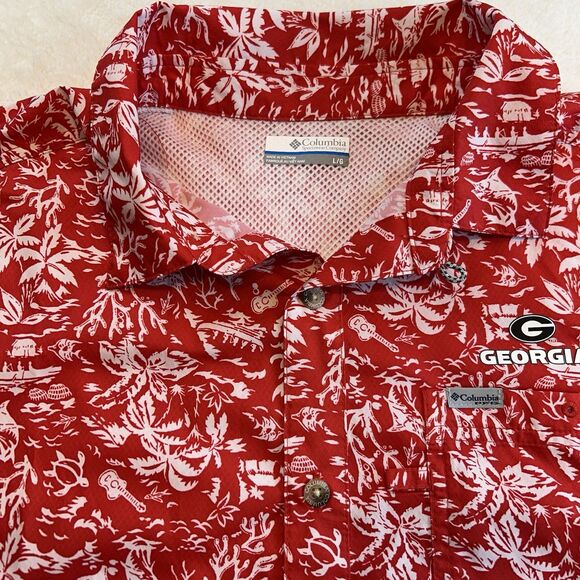 COLUMBIA x GEORGIA BULLDOGS Mens Short Sleeve Hawaiian Button Shirt UGA Large - Picture 1 of 9